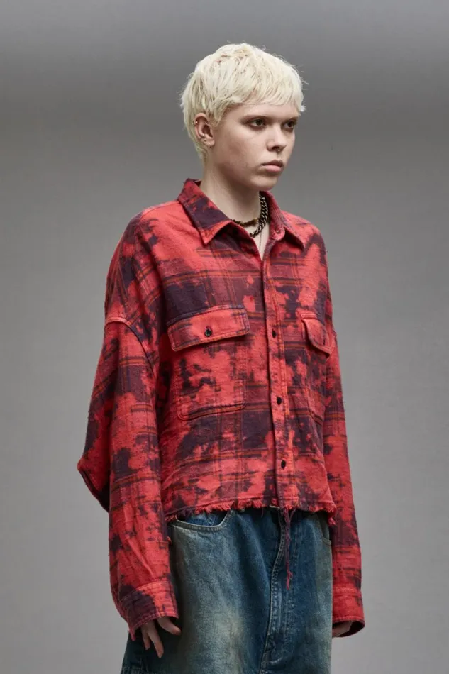 R13 Tops Women CROPPED WORKSHIRT 8211 DUSK RED PLAID