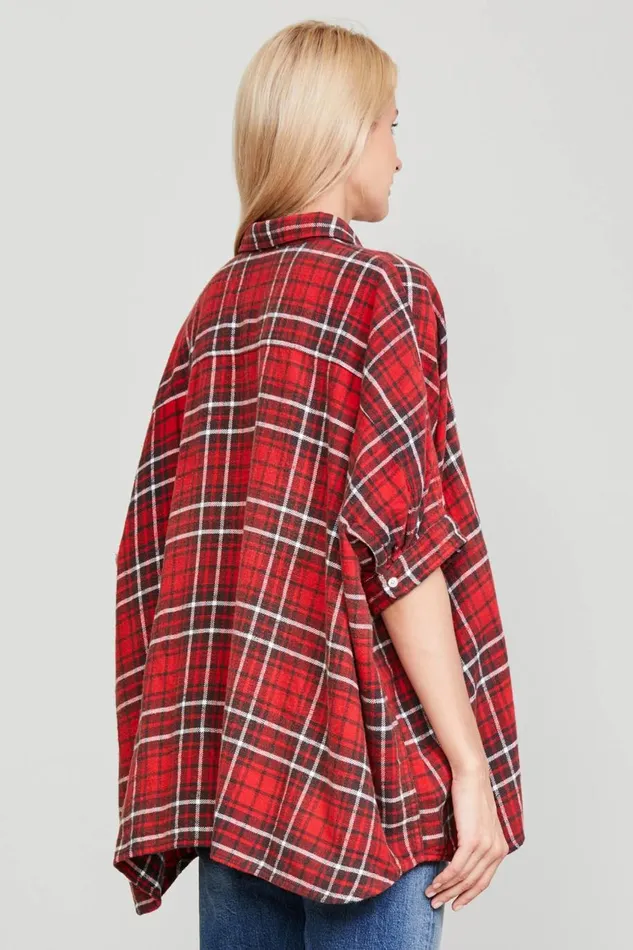 R13 Tops Women OVERSIZED BOXY SHIRT 8211 RED PLAID