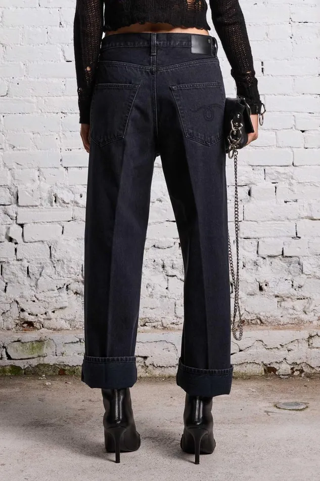 R13 Wide Leg Women ANKLED D039ARCY JEAN 8211 ONYX BLACK