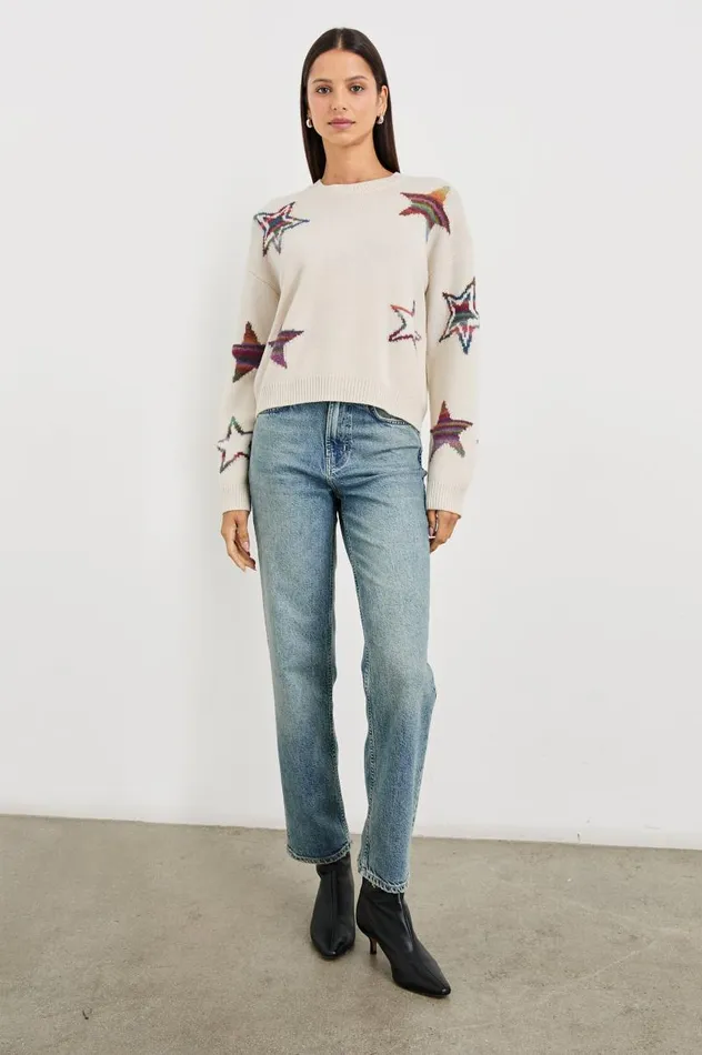 Rails Sweaters Women PERCI SWEATER Ivory Rainbow Multi Stars