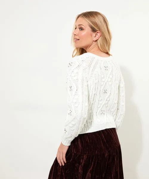 Robyn Embellished MultiWay Knit Cream Knitwear and Cardigans Joebrowns Apparel Robyn Embellished MultiWay Knit Cream Knitwear and Cardigans Joebrowns Apparel