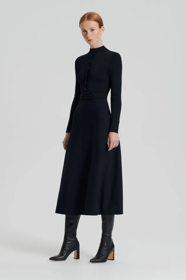 Scanlan Theodore CREPE KNIT BUTTON SOFT DRESS BLACK Women Dresses Scanlan Theodore CREPE KNIT BUTTON SOFT DRESS BLACK Women Dresses