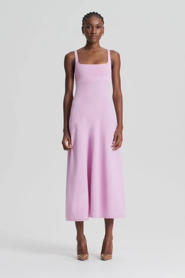 Scanlan Theodore Dresses Women CREPE KNIT SQUARE NECK DRESS MAUVE Scanlan Theodore Dresses Women CREPE KNIT SQUARE NECK DRESS MAUVE