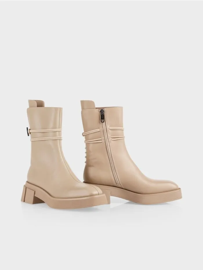 Schuhe Damen Marc Cain Boot Mit Zierbndern Soft Taupe