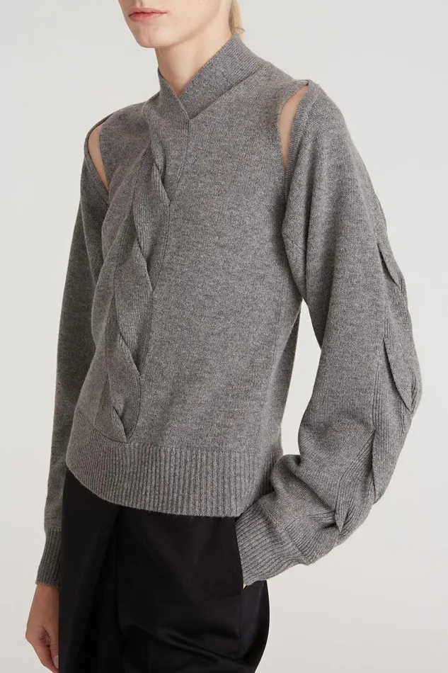 Sets Women Halston Auden Wool Cash Cable Shrug Medium Heather Grey