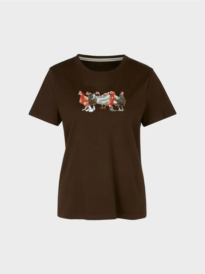 Shirts and Tops Damen Marc Cain TShirt Mit HhnerApplikation Dark Wood
