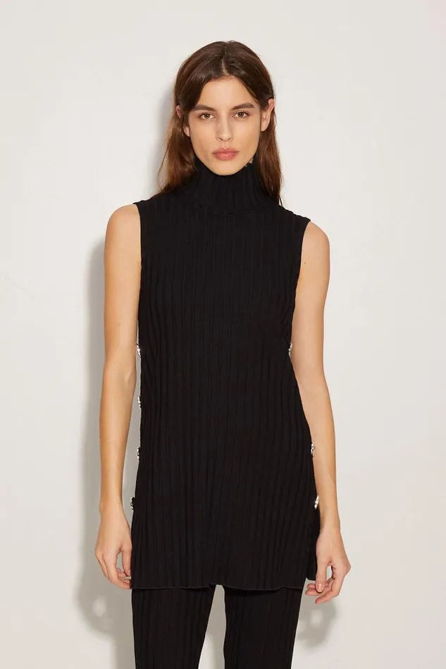 Shop Simon Miller KNITWEAR Rib Aukai Funnel Neck Top Black