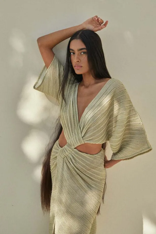 Shop SUBOO Dresses Stevie CrossOver Midi Dress 8211 Gold