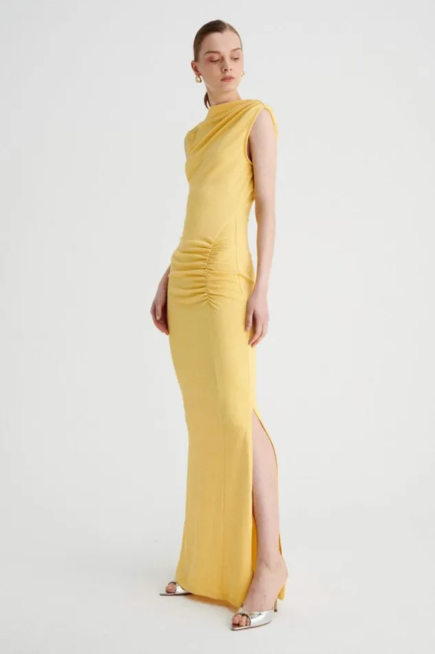 Shop SUBOO Dresses Vega Ruched Front Midi Dress 8211 Butter