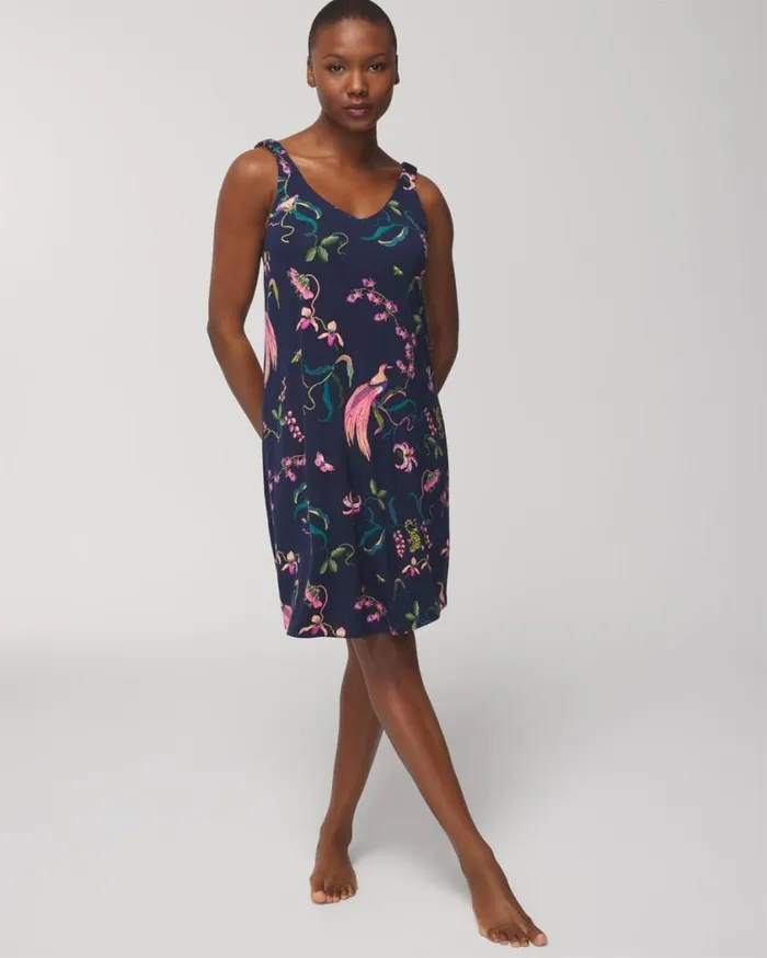 Soma Cool Nights Shirred Strap Chemise Patterned Palms Navy Women Matching Sets and Separates Soma Cool Nights Shirred Strap Chemise Patterned Palms Navy Women Matching Sets and Separates