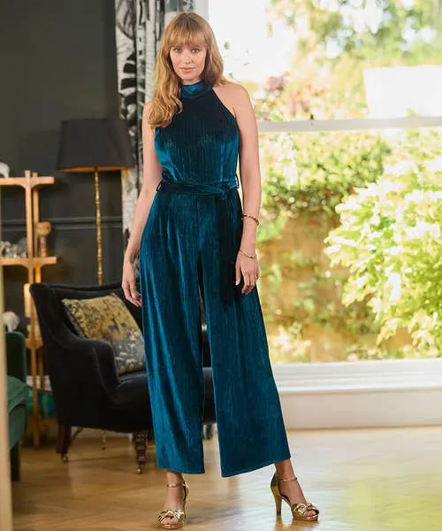 Statement Velour Jumpsuit Teal Jeans and Trousers Joebrowns Apparel Statement Velour Jumpsuit Teal Jeans and Trousers Joebrowns Apparel