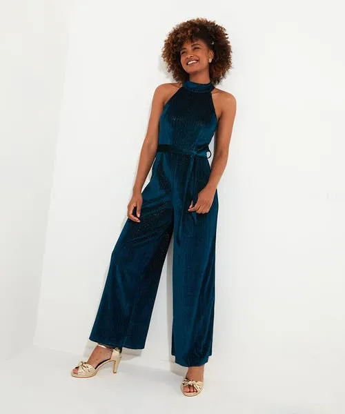 Statement Velour Jumpsuit Teal Jeans and Trousers Joebrowns Apparel Statement Velour Jumpsuit Teal Jeans and Trousers Joebrowns Apparel