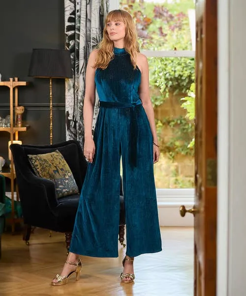 Statement Velour Jumpsuit Teal Jeans and Trousers Joebrowns Apparel Statement Velour Jumpsuit Teal Jeans and Trousers Joebrowns Apparel