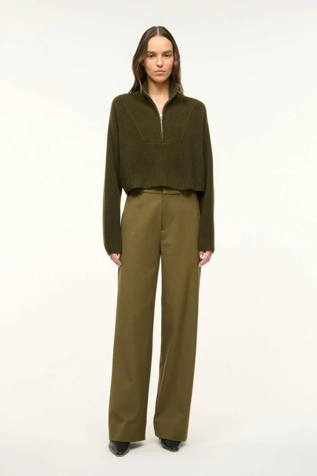 STAUD Sweaters CASHMERE CROPPED HAMPTON SWEATER Olive 8211 Women STAUD Sweaters CASHMERE CROPPED HAMPTON SWEATER Olive 8211 Women