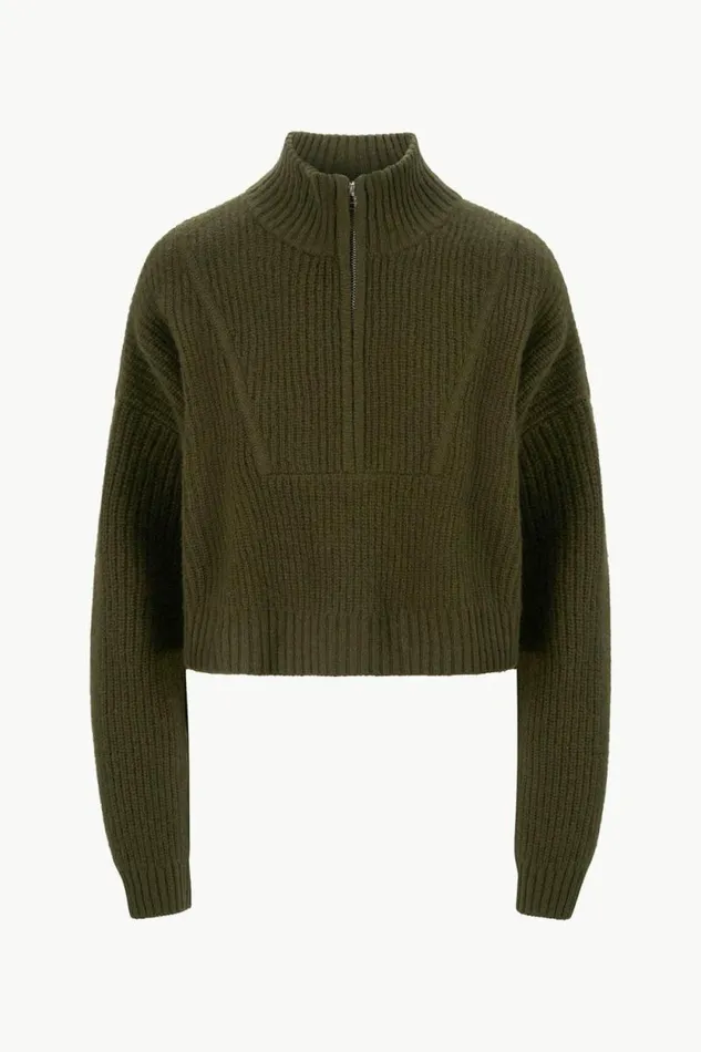 STAUD Sweaters CASHMERE CROPPED HAMPTON SWEATER Olive 8211 Women STAUD Sweaters CASHMERE CROPPED HAMPTON SWEATER Olive 8211 Women