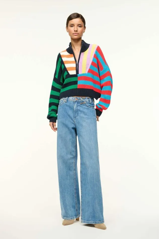 STAUD Sweaters CROPPED HAMPTON SWEATER Cabana Stripe Multi 8211 Women STAUD Sweaters CROPPED HAMPTON SWEATER Cabana Stripe Multi 8211 Women