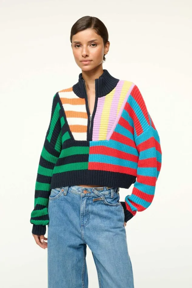 STAUD Sweaters CROPPED HAMPTON SWEATER Cabana Stripe Multi 8211 Women STAUD Sweaters CROPPED HAMPTON SWEATER Cabana Stripe Multi 8211 Women