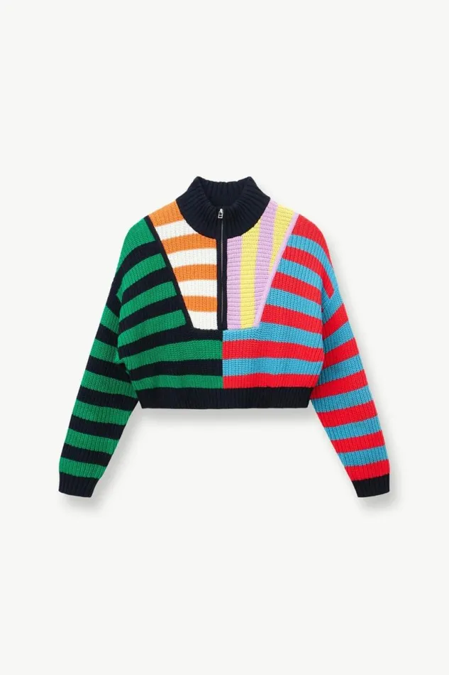 STAUD Sweaters CROPPED HAMPTON SWEATER Cabana Stripe Multi 8211 Women STAUD Sweaters CROPPED HAMPTON SWEATER Cabana Stripe Multi 8211 Women