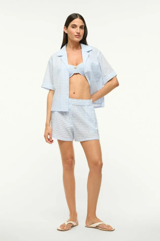 STAUD Swim GABI COVERUP SHORT Sky Gingham 8211 Women