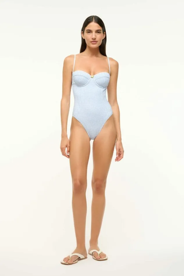 STAUD Swim MAEVE ONE PIECE Sky Micro Check 8211 Women STAUD Swim MAEVE ONE PIECE Sky Micro Check 8211 Women