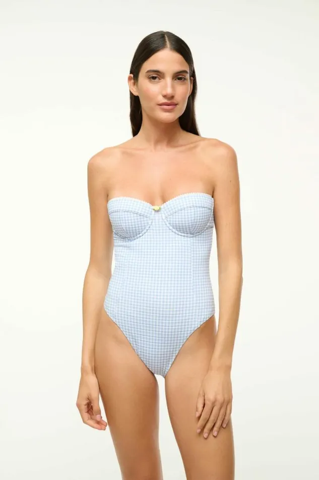 STAUD Swim MAEVE ONE PIECE Sky Micro Check 8211 Women STAUD Swim MAEVE ONE PIECE Sky Micro Check 8211 Women