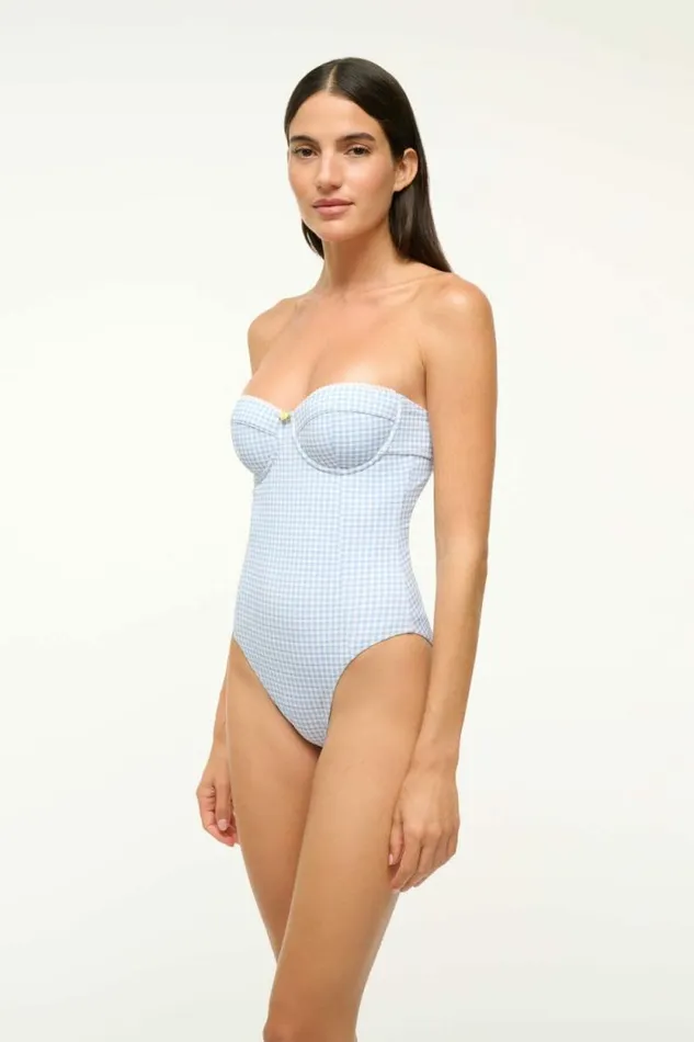 STAUD Swim MAEVE ONE PIECE Sky Micro Check 8211 Women STAUD Swim MAEVE ONE PIECE Sky Micro Check 8211 Women
