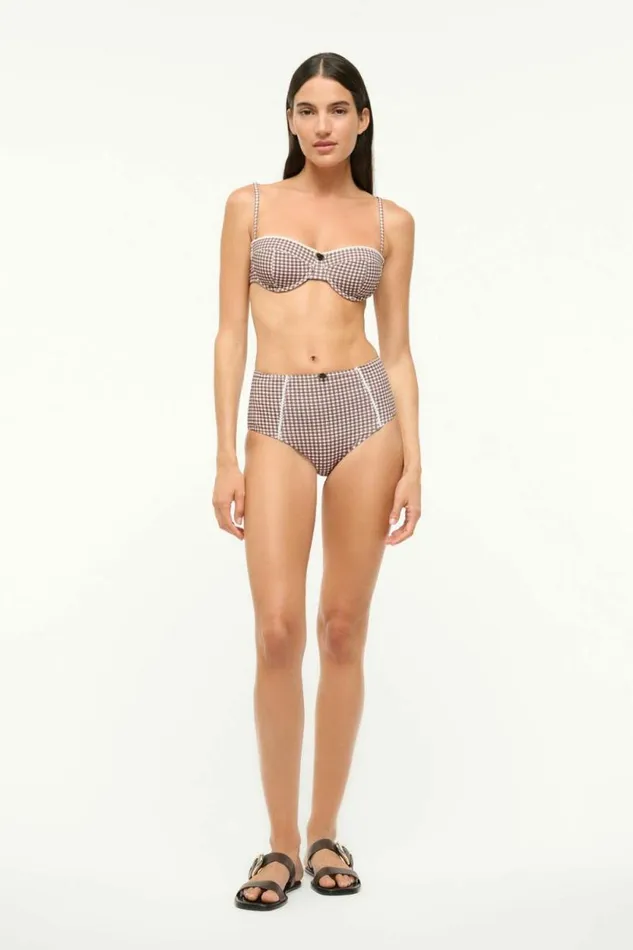 STAUD Swim WAILEA BIKINI BOTTOM Dark Chocolate Micro Check 8211 Women STAUD Swim WAILEA BIKINI BOTTOM Dark Chocolate Micro Check 8211 Women