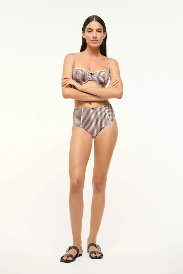 STAUD Swim WAILEA BIKINI BOTTOM Dark Chocolate Micro Check 8211 Women STAUD Swim WAILEA BIKINI BOTTOM Dark Chocolate Micro Check 8211 Women