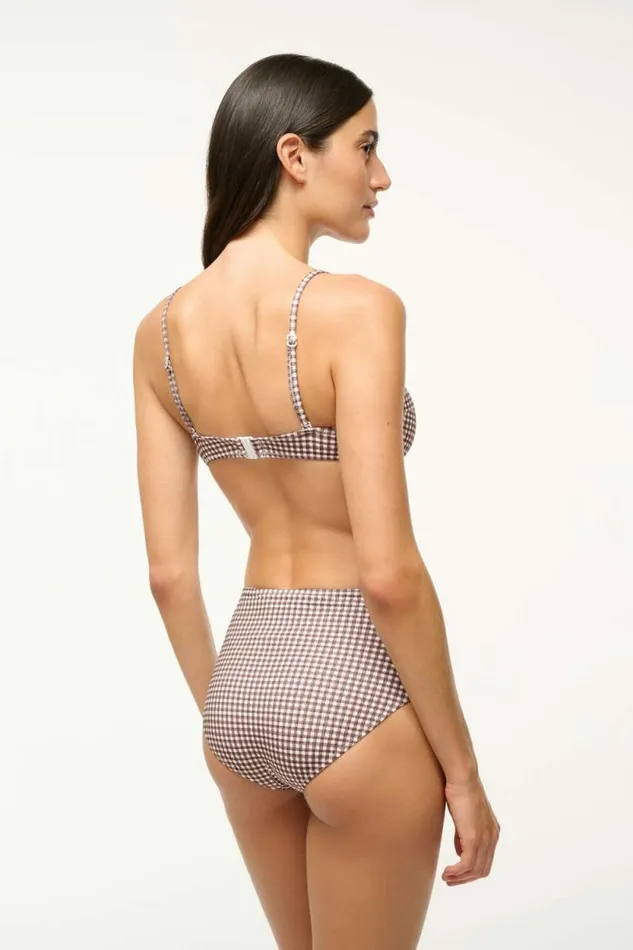 STAUD Swim WAILEA BIKINI BOTTOM Dark Chocolate Micro Check 8211 Women STAUD Swim WAILEA BIKINI BOTTOM Dark Chocolate Micro Check 8211 Women