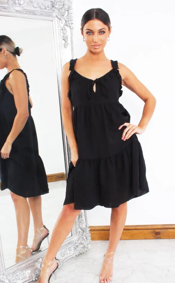 Surrey Black Keyhole Frill Smock Dress Women Missfiga Skater Dresses Surrey Black Keyhole Frill Smock Dress Women Missfiga Skater Dresses