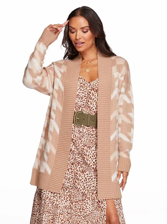 Sweaters Clothing Jessica Simpson Meghan Cardi In Houndstooth Check