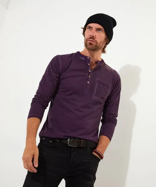 TShirts and Tops Apparel Customised Character Henley Purple Joebrowns TShirts and Tops Apparel Customised Character Henley Purple Joebrowns