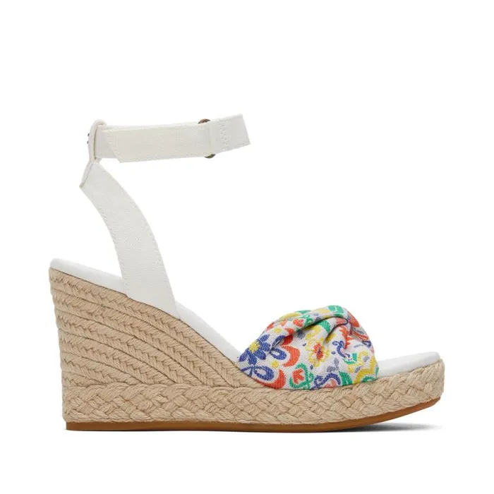 Toms Espadrilles Marisela Wedge Sandal White Jacquard Mediterranean Tiles 8211 Women