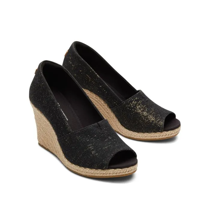 Toms Espadrilles Michelle Wedge Heel Black Metallic Linen 8211 Women