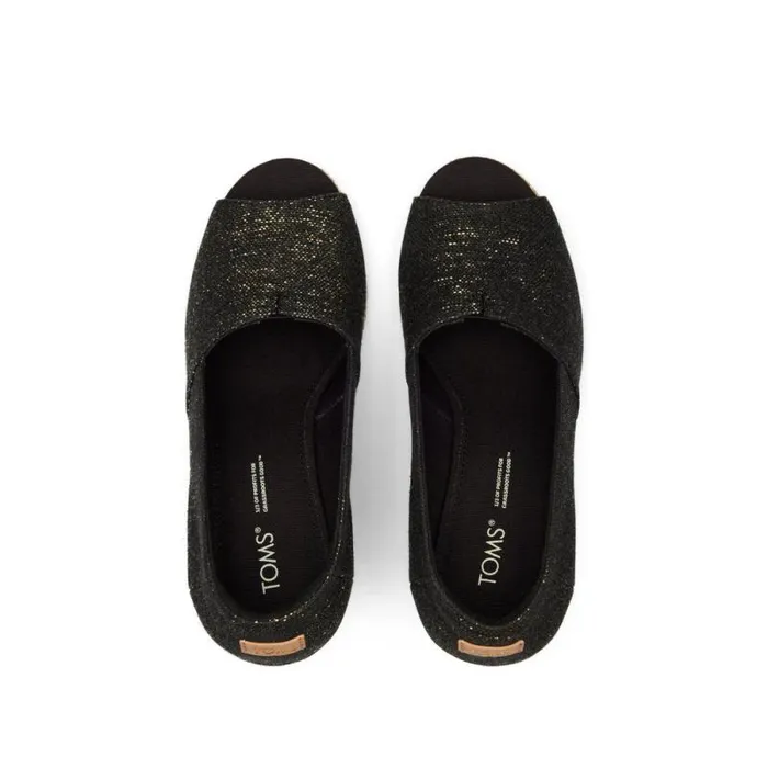 Toms Espadrilles Michelle Wedge Heel Black Metallic Linen 8211 Women