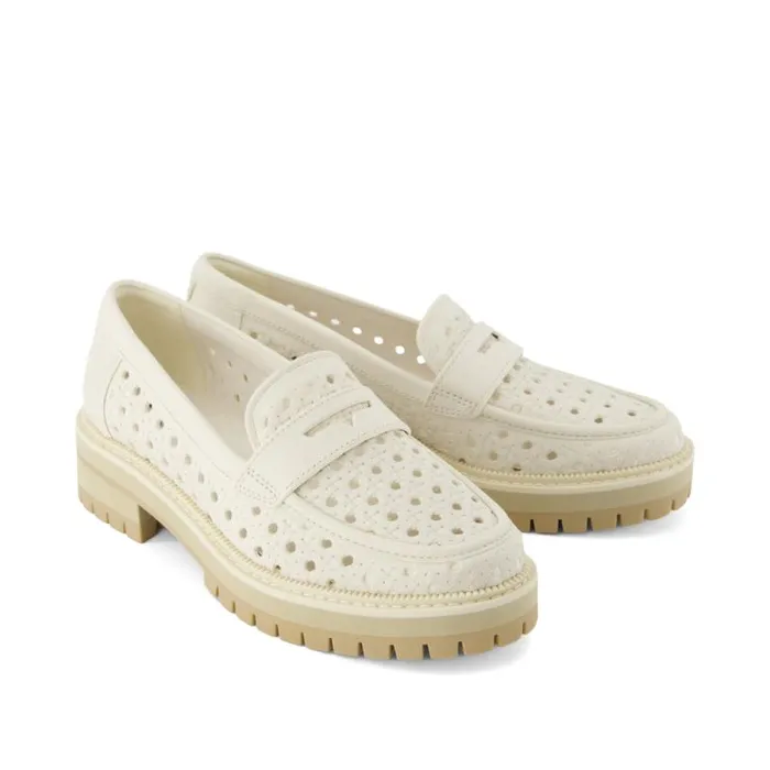 Toms Flats and Loafers Cara Loafer Light Sand Leather Embossed Perforated 8211 Women