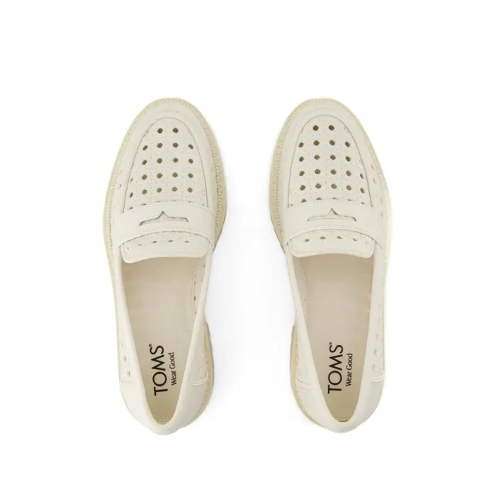 Toms Flats and Loafers Cara Loafer Light Sand Leather Embossed Perforated 8211 Women