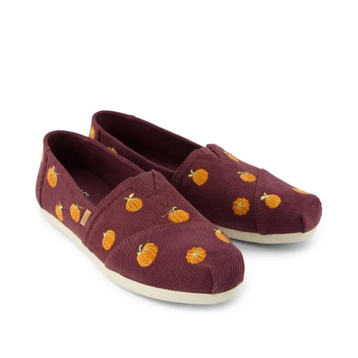 Toms TOMS Classics Alpargata Cloudbound Burgundy Corduroy Embroidered Pumpkins 8211 Women Toms TOMS Classics Alpargata Cloudbound Burgundy Corduroy Embroidered Pumpkins 8211 Women