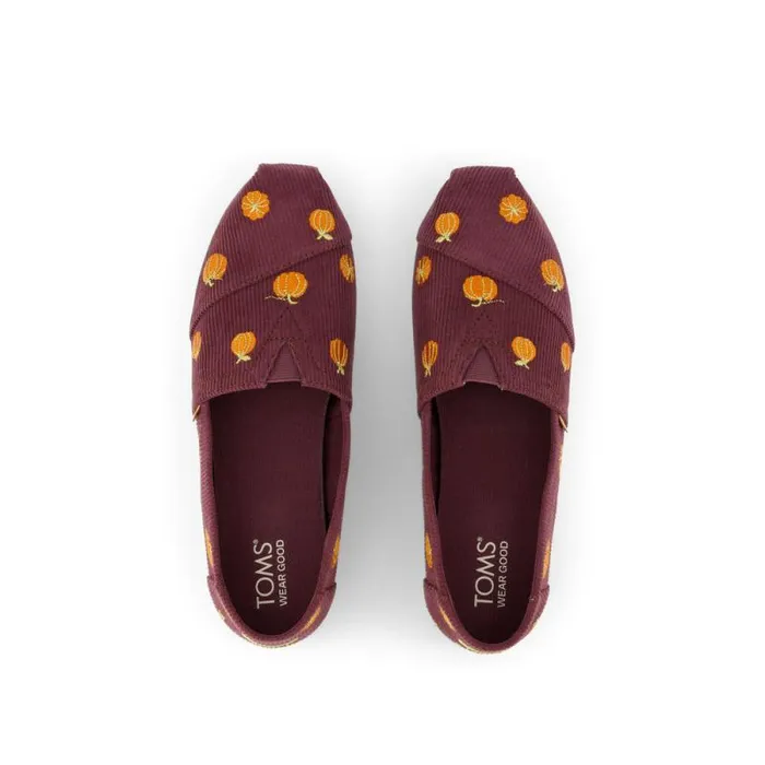 Toms TOMS Classics Alpargata Cloudbound Burgundy Corduroy Embroidered Pumpkins 8211 Women Toms TOMS Classics Alpargata Cloudbound Burgundy Corduroy Embroidered Pumpkins 8211 Women