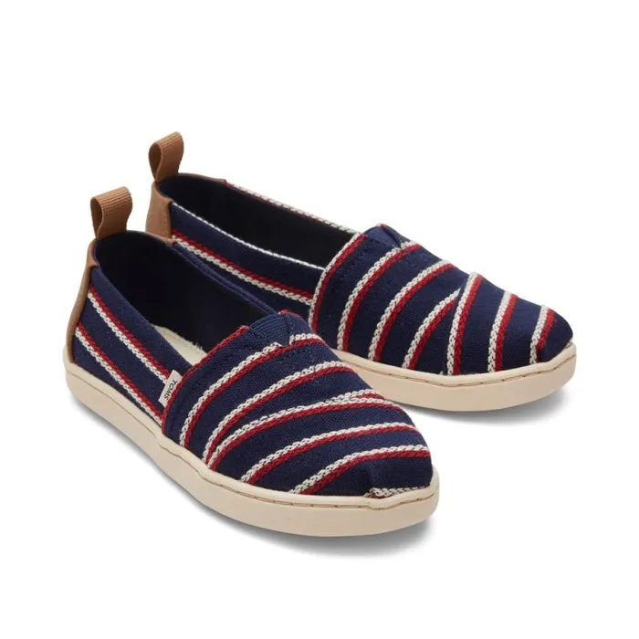 Toms TOMS Classics Alpargata Kids Shoe Navy Woven Stripes 8211 KidsWomen Toms TOMS Classics Alpargata Kids Shoe Navy Woven Stripes 8211 KidsWomen