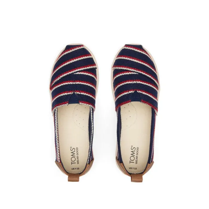 Toms TOMS Classics Alpargata Kids Shoe Navy Woven Stripes 8211 KidsWomen Toms TOMS Classics Alpargata Kids Shoe Navy Woven Stripes 8211 KidsWomen