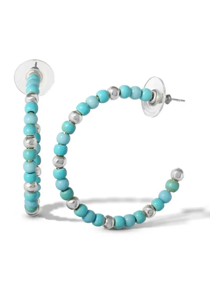 Turquoise Collection Accessories Jessica Simpson Turquoise Bead Hoop Earrings In Silver