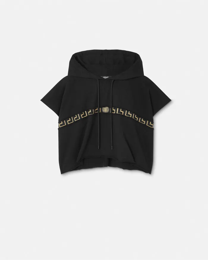 Versace Activewear Women Greca Border Gym Crop Hoodie Black