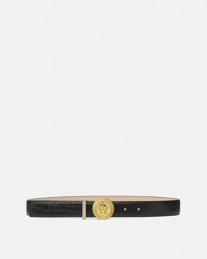 Versace Belts Women Medusa Biggie CrocEffect Belt 12034 3 Cm Blackgold