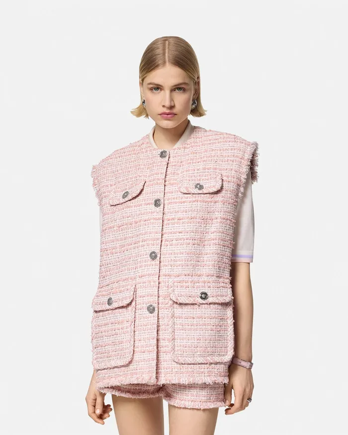 Versace Blazer and Jackets Women Tweed Oversized Vest Light Pink