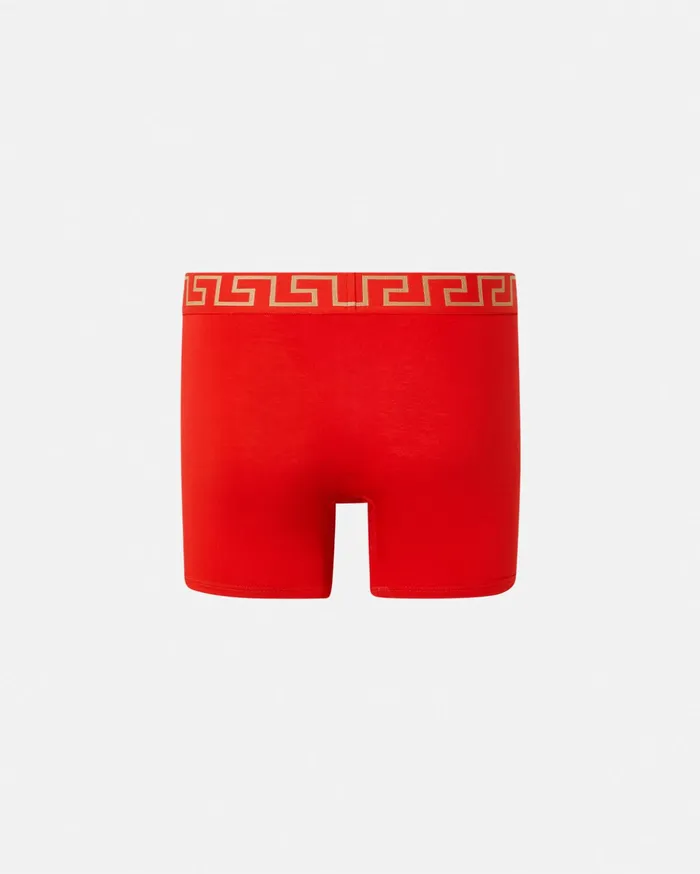 Versace Boxers Men Greca Border Long Trunks Red