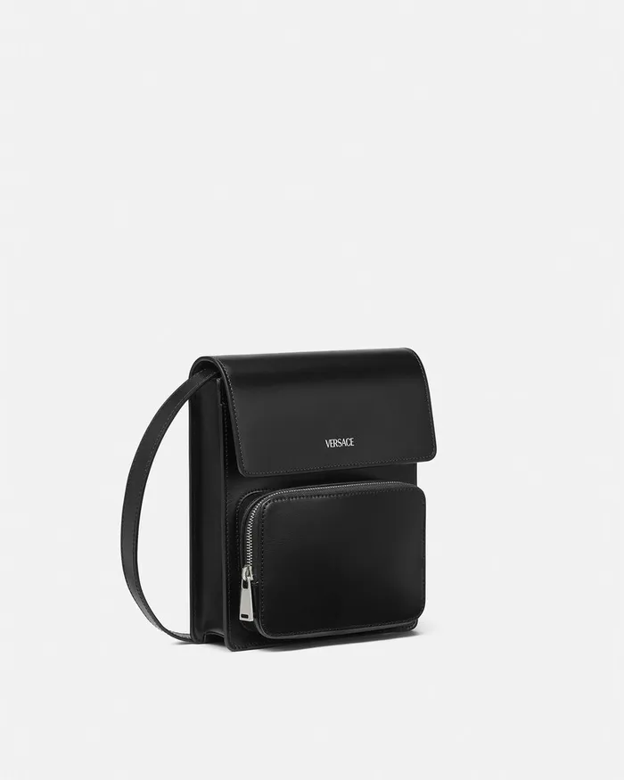 Versace Cargo Men Leather Crossbody Cargo Bag Blacksilver