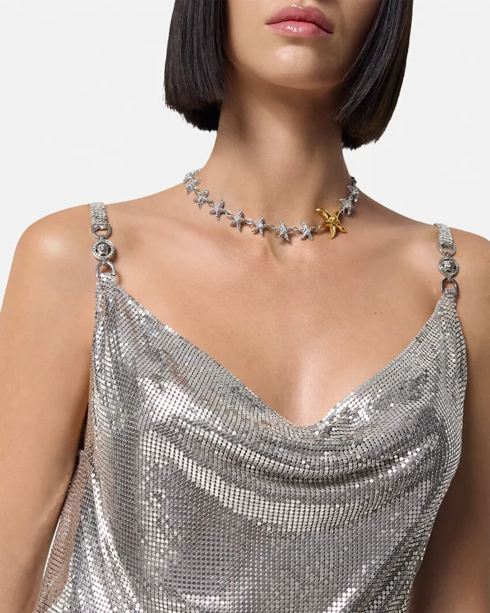 Versace Dresses Women Metal Mesh Slip Mini Dress Silver