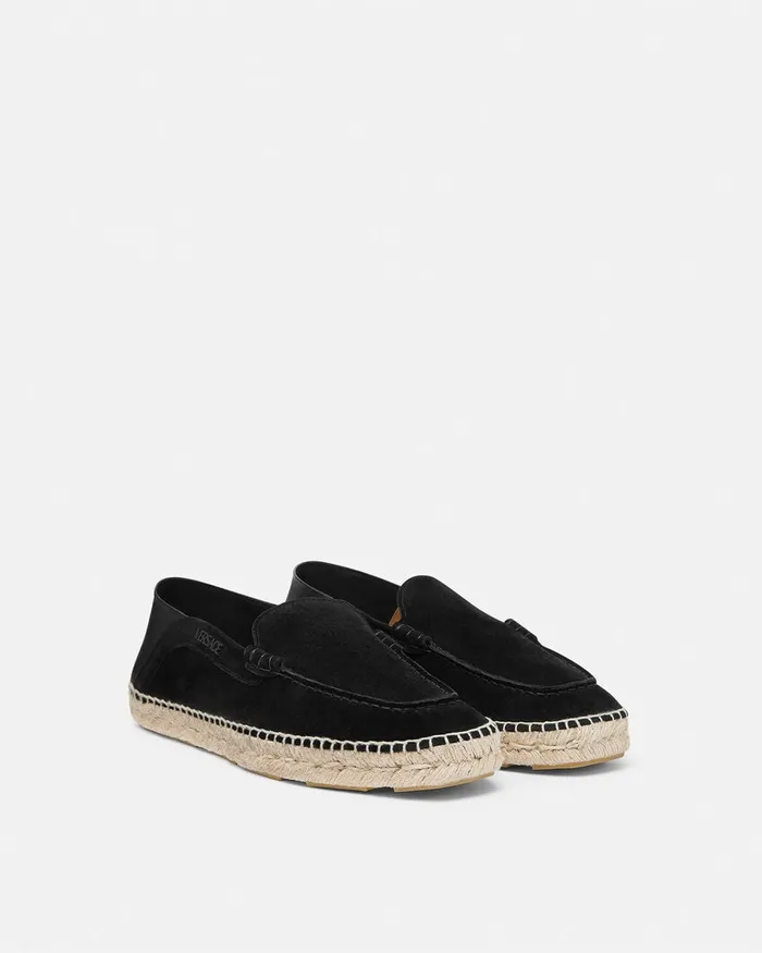 Versace Loafers and Slippers Men Logo Suede Espadrilles Black