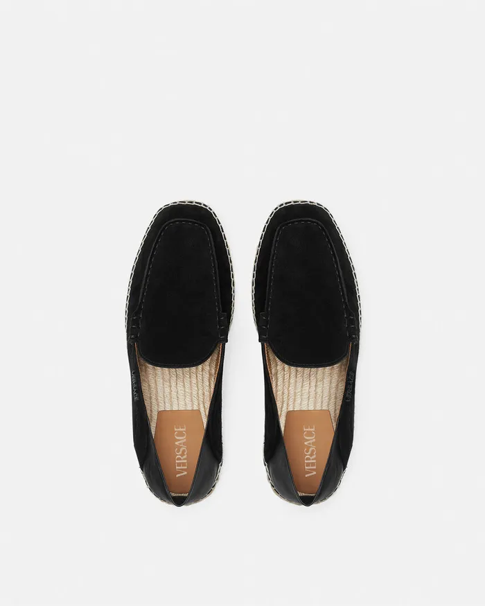 Versace Loafers and Slippers Men Logo Suede Espadrilles Black
